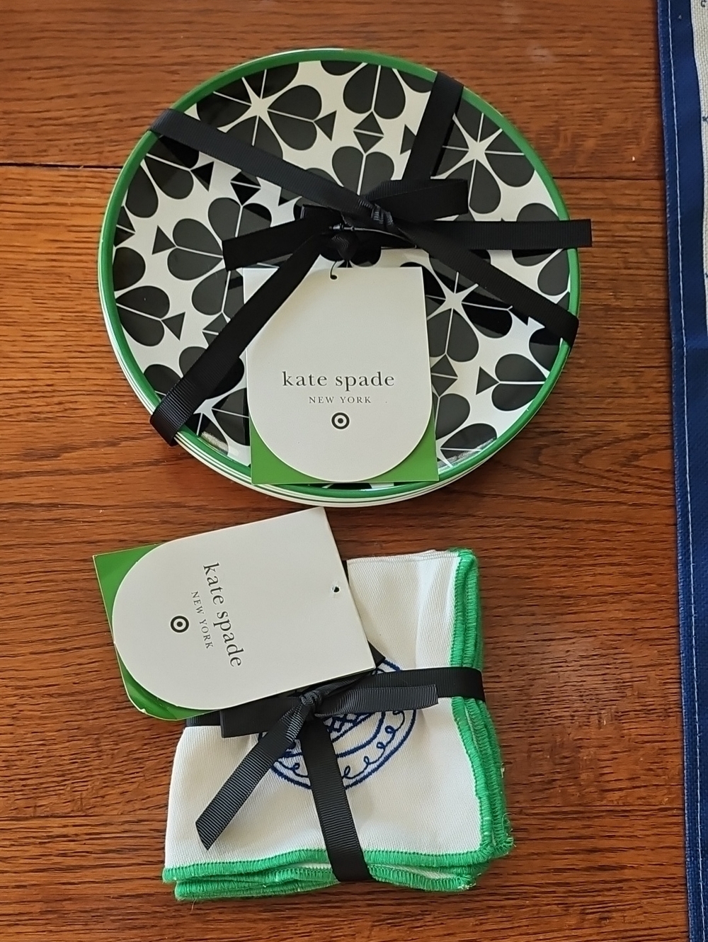 kate spade For Target 4 Green & Black Floral Serving Plates with 4 Napkins